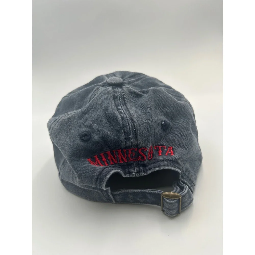 Minnesota State Buffalo Plaid Patch Baseball Cap Washed Navy Blue Hat Adjustable